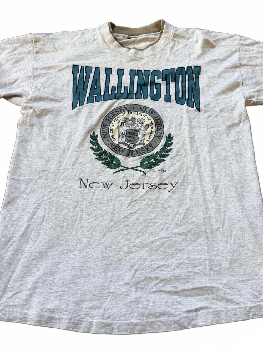 Vintage 1992 Wallington New Jersey Gray Graphic T-Shirt Single Stitch Size Med.